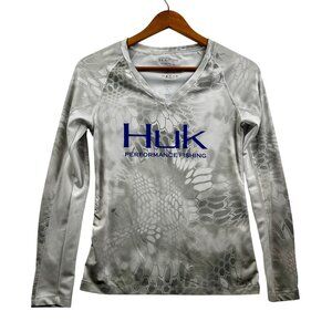Huk Women's Kryptek Icon Performance Fishing Shirt Blue Camo Long Sleeve Sz S